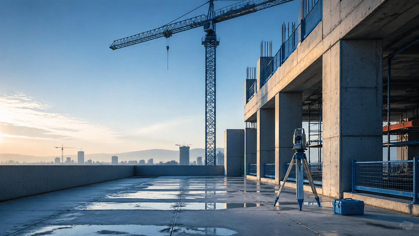 Cantiere moderno con struttura metallica e lavorazioni tecniche